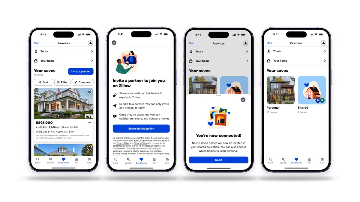 The shared collection experience from Zillow's Summer 2026 launch: a collection of saved homes with multiple collaborators.
